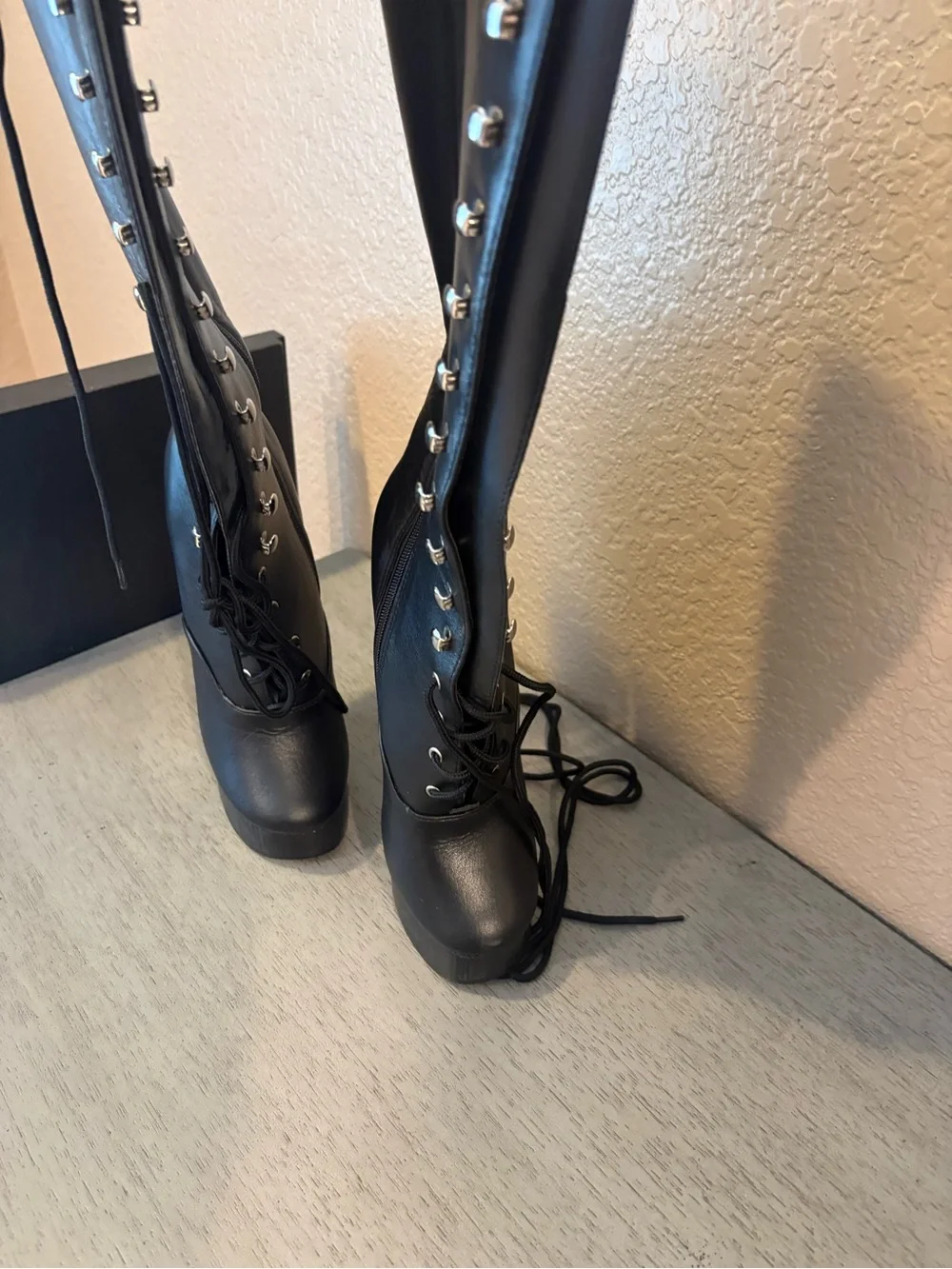 Demonia FEM2020 Black Leather Platform Knee High Boots Women’s 7